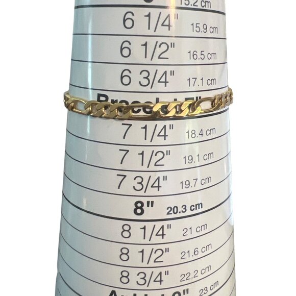 Vintage Gold Tone Figaro Chain Bracelet Fold Over Clasp Classic Estate 7" - Picture 4 of 4